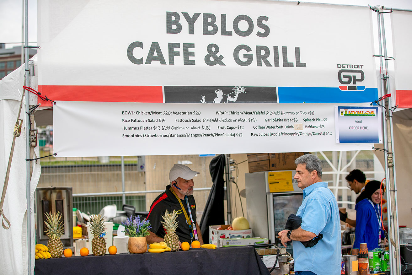 Food vendor at the Detroit GP with signage