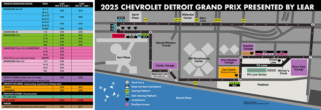 2025 Chevrolet Detroit Grand Prix presented by Lear Multi-Day Ticket Price Map