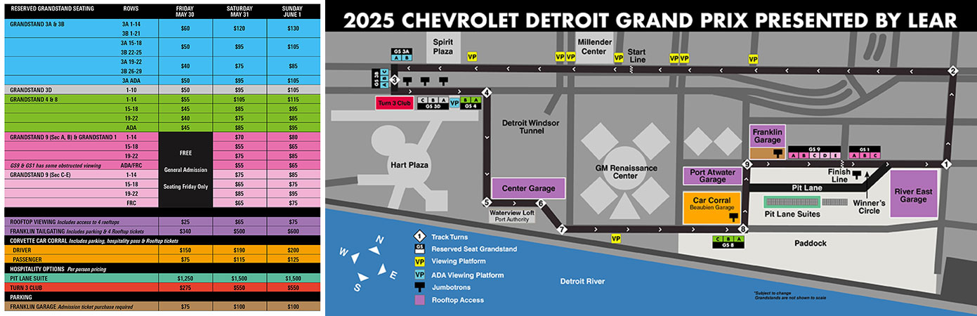 2025 Chevrolet Detroit Grand Prix presented by Lear Single Day Ticket Price Map